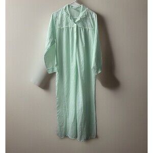 Katz Vintage Nightgown Womens Medium Green Embroidered Lace Trimmed Long VTG